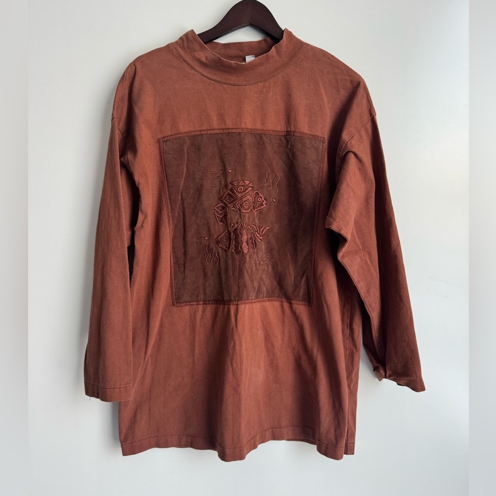 Johnny Was Vintage T Shirt Art‎ One Size Mockneck Women’s Fish Aquarium Cotton